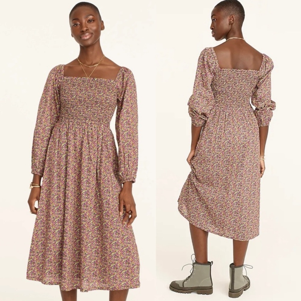 J. Crew Organic Cotton Daydream Midi Dress Liberty Fabric Floral Busy Izzy